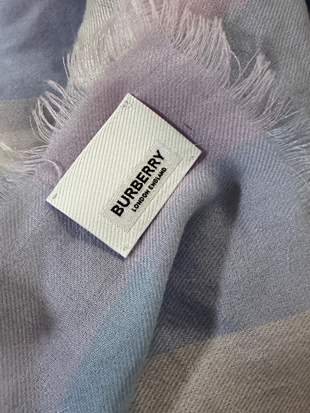 Burberry Pastel Plaid Scarf in Lavender and Light Blue - Picture 11 of 12